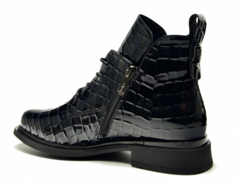 Botki 37 skóra FILIPPO 7239 czarne skórzane damskie płaskie lakier grafit