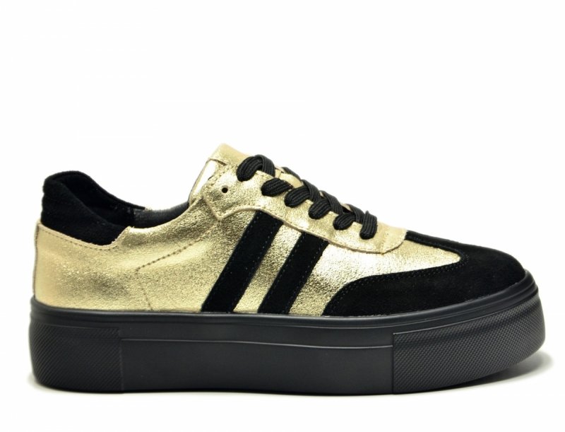 Półbuty sneakersy 39 skóra FILIPPO 6841 złote czarne skórzane 