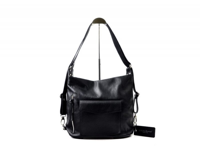 TOREBKA Laura Biaggi worek plecak skórzana czarna