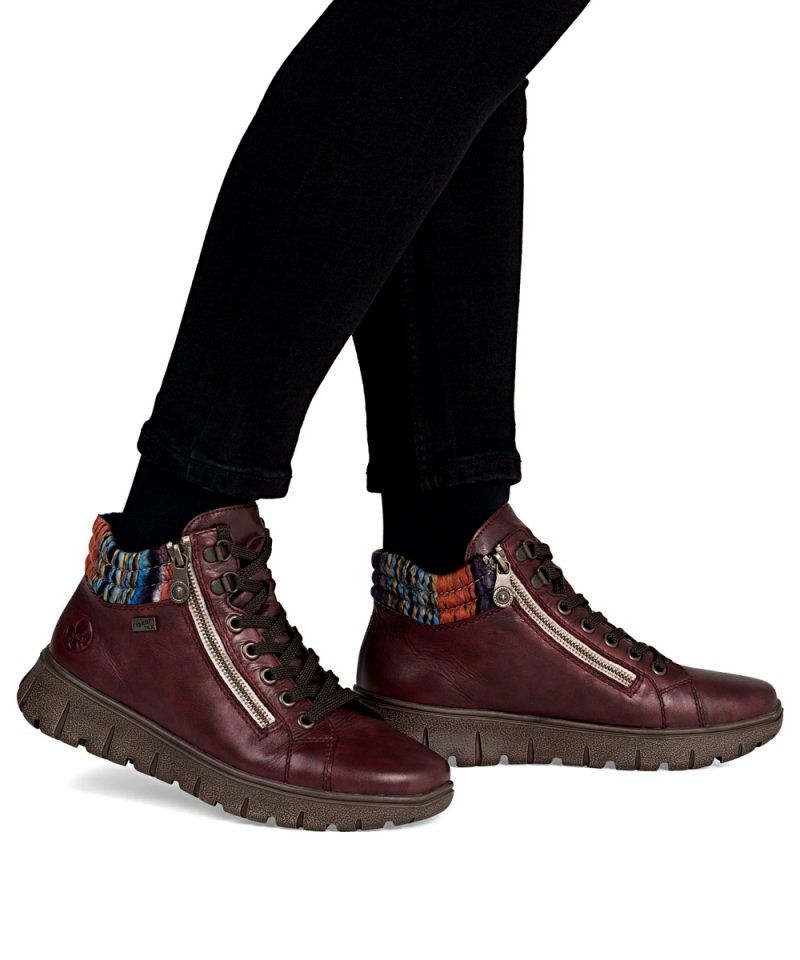 BOTKI 38 RIEKER 1305 bordowe skóra płaskie bordo TEX damskie ocieplane skórzane