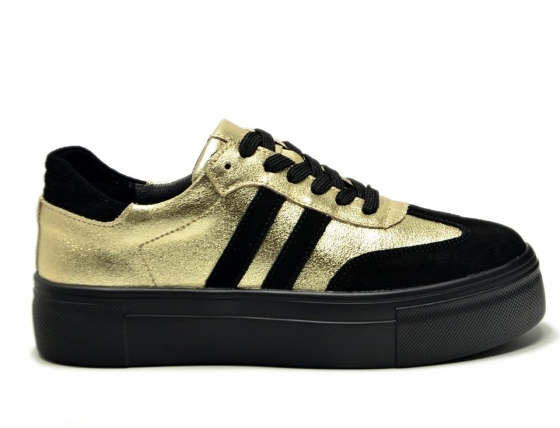 Półbuty sneakersy 39 skóra FILIPPO 6841 złote czarne skórzane 
