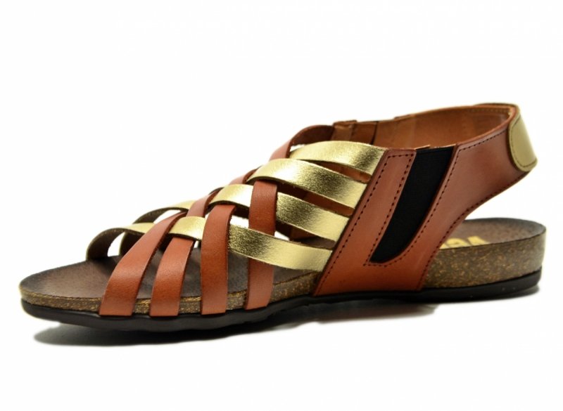 Sandały camel złote 39 skóra VERANO 1101 skórzane brązowe plecionka