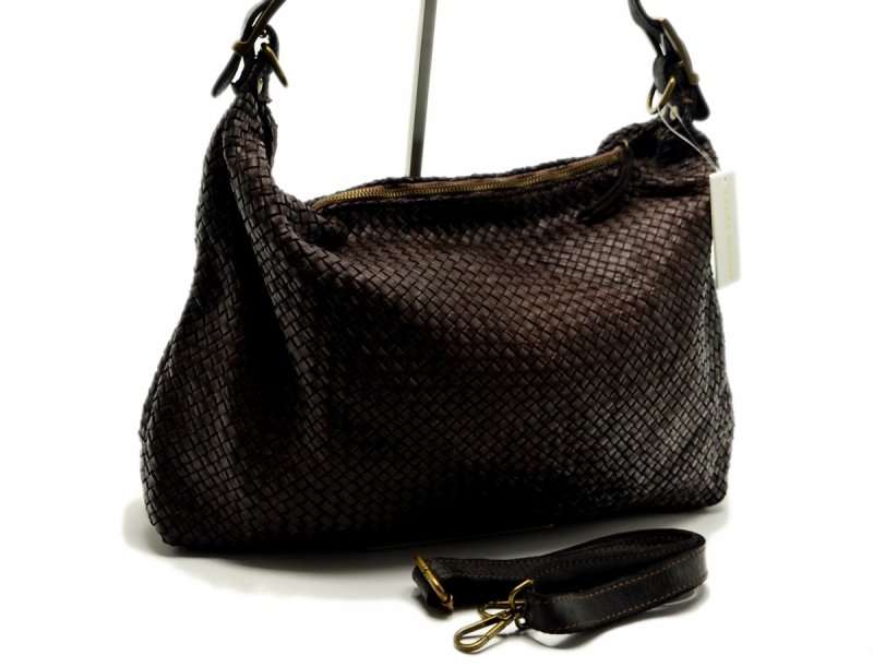 TOREBKA skóra brąz vintage skórzana LAURA BIAGGI torba plecionka 