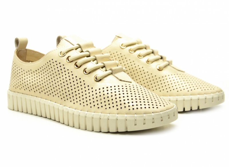Półbuty beżowe złote 38 skóra CAMBELL 19435 ażurowane damskie skórzane beż