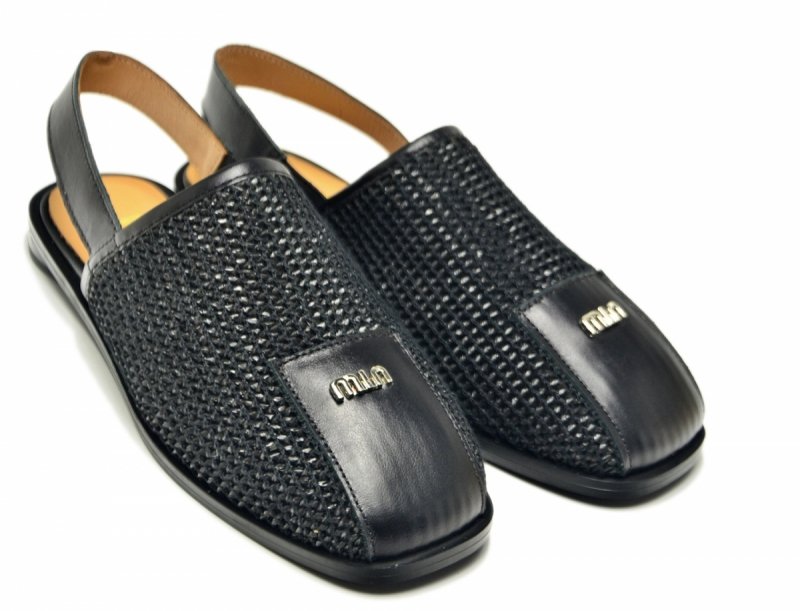 Sandałki półbuty 36 skóra czarne VERANO 197 z odkrytą piętą skórzane