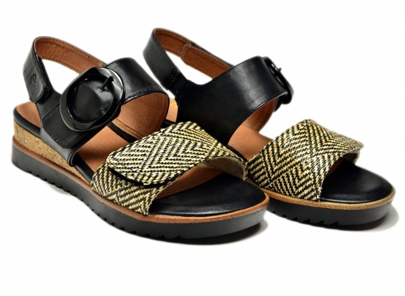 Sandały czarne beż 39 JANA 28776 na platformie koturnie beżowe