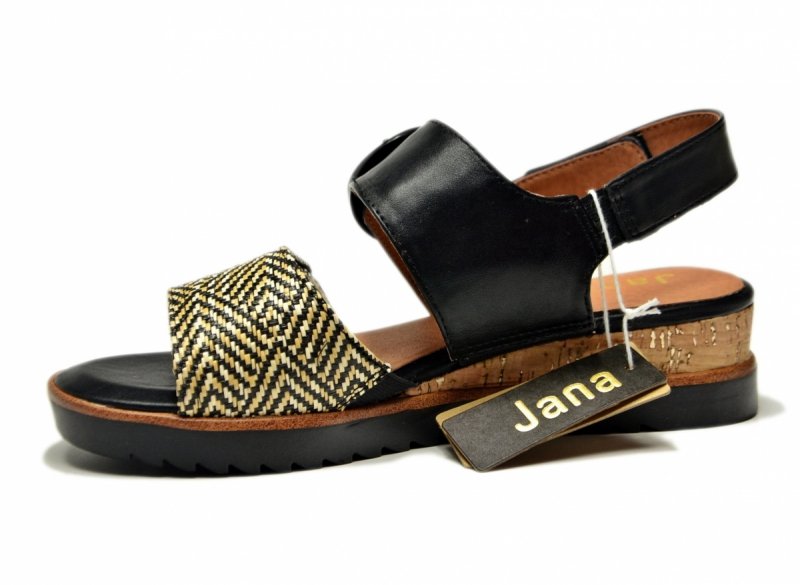 Sandały czarne beż 40 JANA 28776 na platformie koturnie beżowe