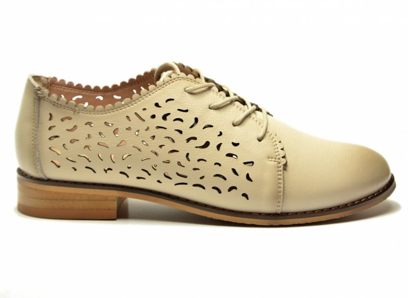 Półbuty beżowe 37 skóra oxfordy CAMBELL 19386 ażurowane damskie skórzane beż