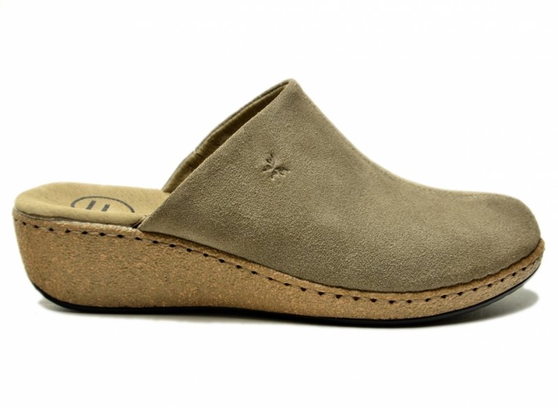 Klapki skóra 38 taupe FILIPPO 7567 skórzane na koturnie zamsz