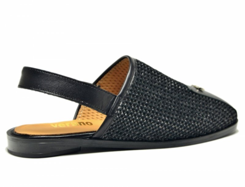 Sandałki półbuty 36 skóra czarne VERANO 197 z odkrytą piętą skórzane