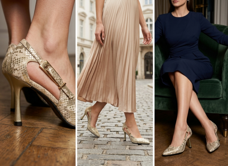 Czółenka szpilki beżowe złote 40 VINCEZA 62288 wąż beż