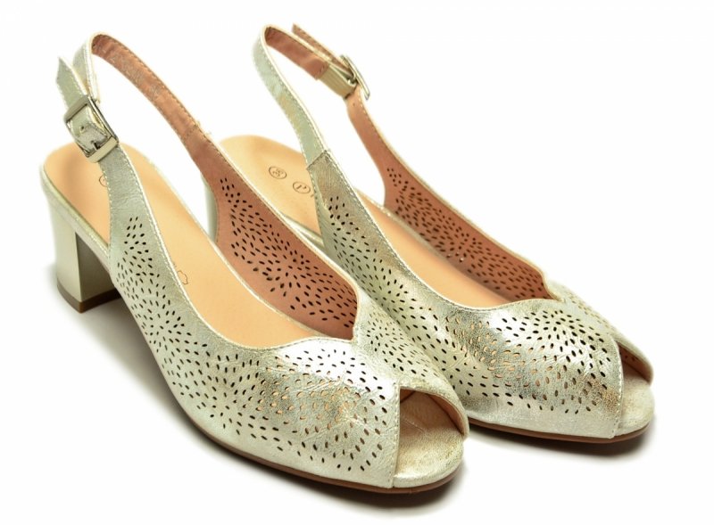 Sandałki damskie złote 39 na obcasie POTOCKI 12762 czółenka