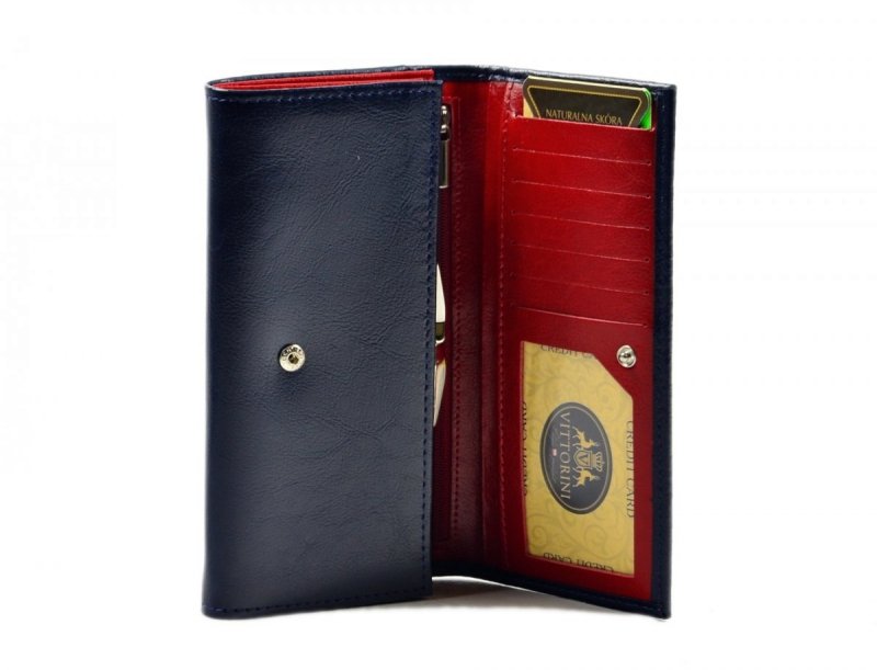 Portfel damski VITTORINI skóra granatowy skórzany duży
