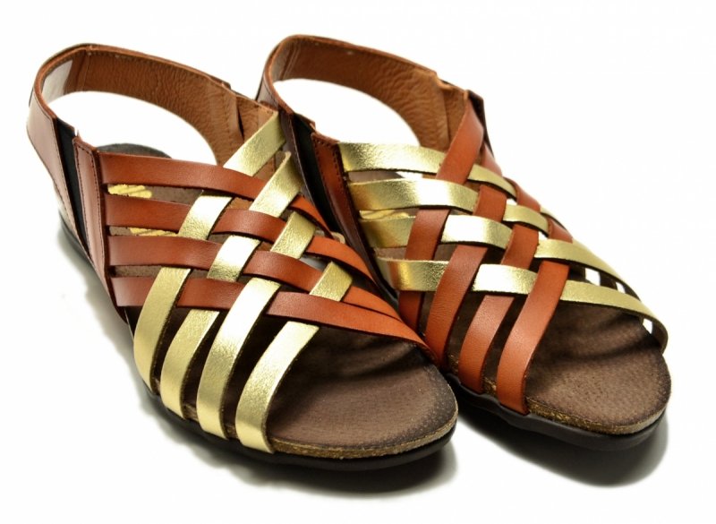 Sandały camel złote 37 skóra VERANO 1101 skórzane brązowe plecionka