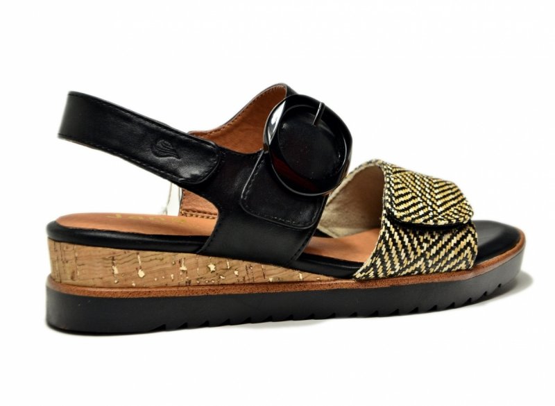 Sandały czarne beż 37 JANA 28776 na platformie koturnie beżowe