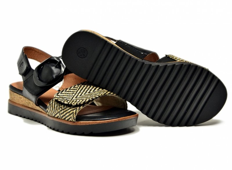 Sandały czarne beż 37 JANA 28776 na platformie koturnie beżowe