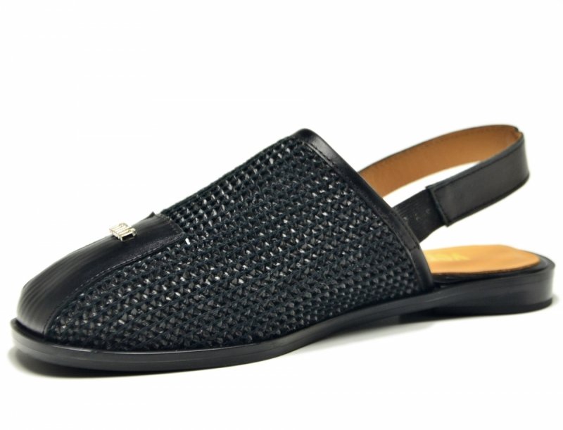 Sandałki półbuty 36 skóra czarne VERANO 197 z odkrytą piętą skórzane