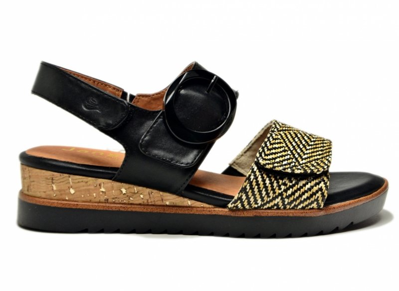 Sandały czarne beż 40 JANA 28776 na platformie koturnie beżowe