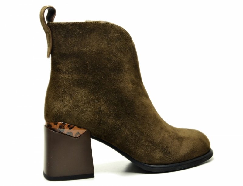 Botki 38 VINCEZA 66811 skóra brązowe na obcasie zamsz skórzane damskie brąz