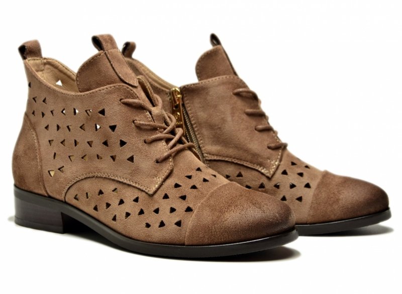 Botki 39 beżowe VINCEZA 58620 ażurowane zamsz beż damskie