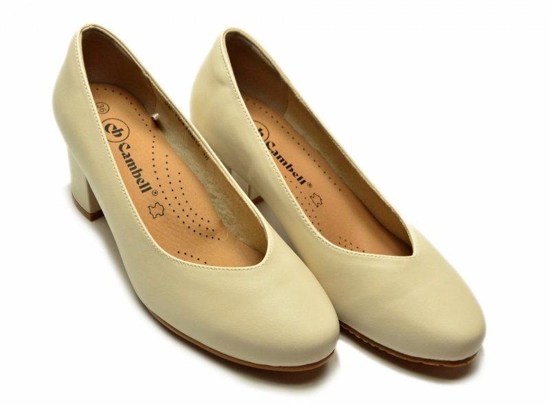 Czółenka 39 CAMBELL 19410 skóra beżowe na obcasie jasny beż skórzane