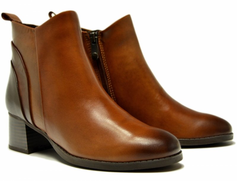 Botki 40 MARCO TOZZI skóra 25348 camel brąz skórzane niski obcas