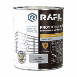 Rafil Na Rdzę 0,75L SZARY OKIENNY RAL7040 POŁYSK farba szybkoschnąca antykorozyjna gruntoemalia do stali żeliwa
