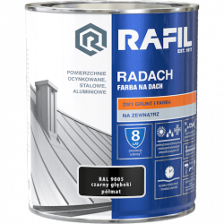 Radach 0,75L Czarny RAL9005 PÓŁMAT farba na dach Rafil Głęboki  ocynk stal aluminium 