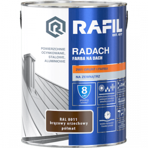 Radach 5L BRĄZ-OWY Orzechowy RAL8011 PÓŁMAT farba na dach Rafil ocynk stal aluminium 