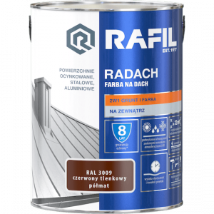 Radach 5L Czerwony Tlenkowy RAL3009 PÓŁMAT farba na dach Rafil ocynk stal aluminium 