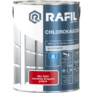 Rafil Chlorokauczuk 5L Czerwony Drogowy RAL3020 farba metalu betonu emalia chlorokauczukowa 