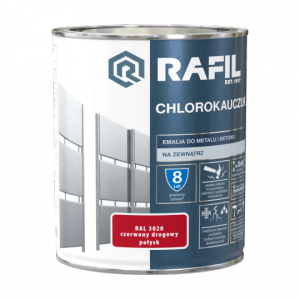Rafil Chlorokauczuk 0,75L Czerwony Drogowy RAL3020 farba metalu betonu emalia chlorokauczukowa