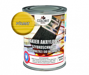 Colorit Lakier Akrylowy Drewna 0,75L PÓŁMAT 750ml wodny szybkoschnący bezzapachowy BEZBARWNY z filtrami UV do wewnątrz i na zewnątrz nieżółknący boazerii