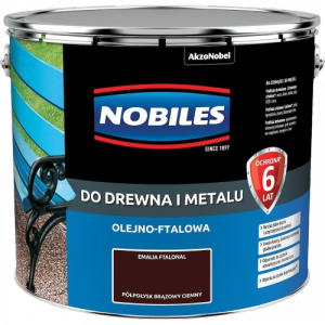 Nobiles olejna 10L BRĄZ-OWY CIEMNY brązowa Ftalonal farba olejno-ftalowa drewna metalu betonu emalia