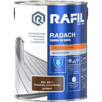 Radach 5L BRĄZ-OWY Orzechowy RAL8011 PÓŁMAT farba na dach Rafil ocynk stal aluminium 