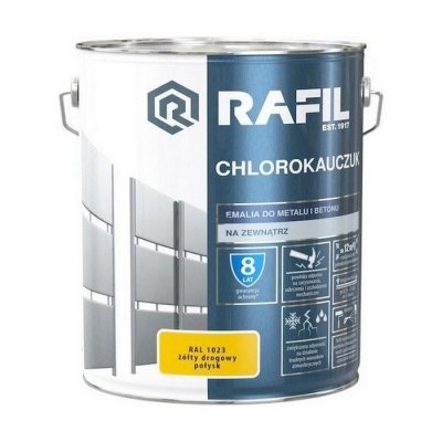 Rafil Chlorokauczuk 10L Żółty Drogowy RAL1023 żółta farba metalu betonu emalia chlorokauczukowa