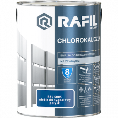 Rafil Chlorokauczuk 5L Niebieski Sygnałowy RAL5005 niebieska farba metalu betonu emalia chlorokauczukowa 