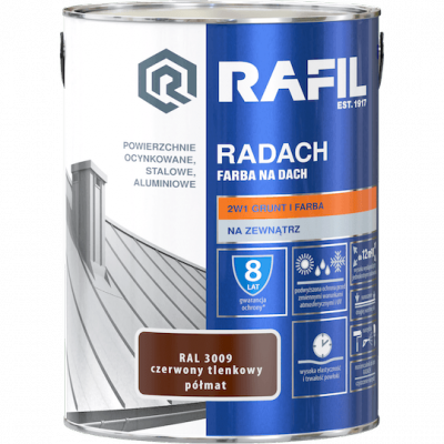 Radach 5L Czerwony Tlenkowy RAL3009 PÓŁMAT farba na dach Rafil ocynk stal aluminium 