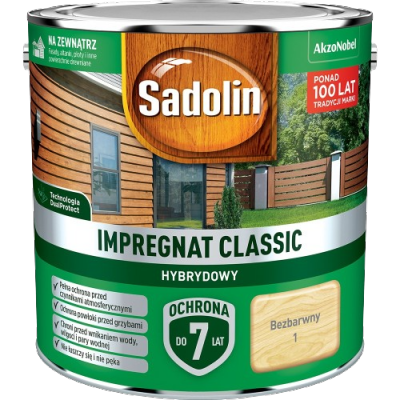 Sadolin Classic impregnat 2,5L BEZBARWNY 1 do drewna clasic Hybrydowy płotów altanek fasad
