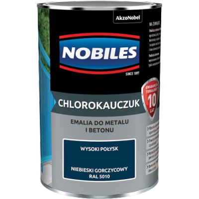 Chlorokauczuk 0,9L RAL5010 NIEBIESKI GORCZYCOWY Nobiles farba metalu betonu emalia stali żeliwa
