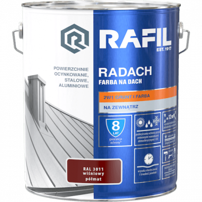 Radach 10L Wiśniowy RAL3011 PÓŁMAT farba na dach Rafil ocynk stal aluminium 