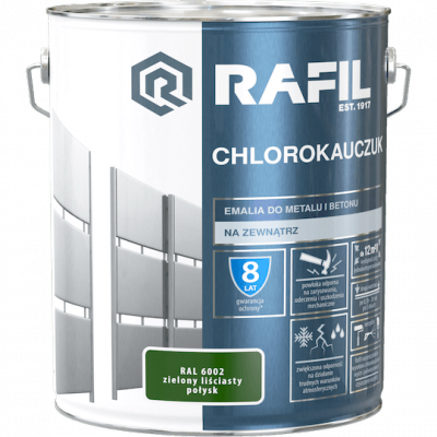 Rafil Chlorokauczuk 10L Zielony Liściasty RAL6002 zielona farba metalu betonu emalia chlorokauczukowa