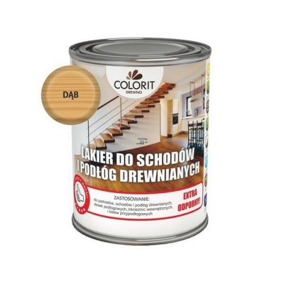 Lakier Schodów Podłóg Drewna Szybkoschnący Wodny 0,75L DĄB PÓŁPOŁYSK Colorit