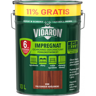Vidaron Impregnat 9L + 1L V08 Palisander Królewski do drewna powłokotwórczy ochronny ogrodzeń altan elewacji ochronny