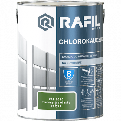 Rafil Chlorokauczuk 5L Zielony Trawiasty RAL6010 zielona farba metalu betonu emalia chlorokauczukowa 