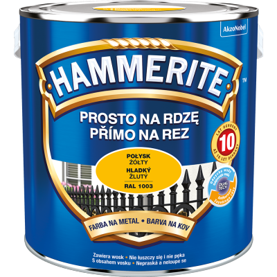 Hammerite Na Rdzę 2,5L ŻÓŁTY RAL1003 POŁYSK hamerite farba szybkoschnąca antykorozyjna gruntoemalia