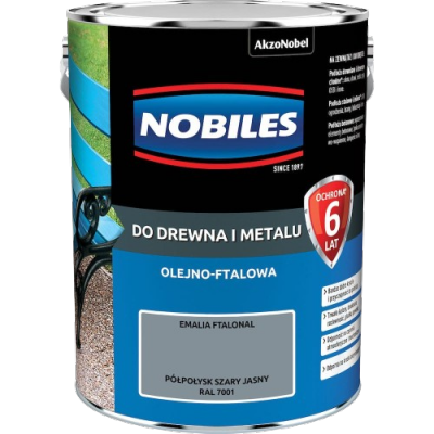 Nobiles olejna 5L SZARY JASNY RAL7001 Ftalonal farba olejno-ftalowa drewna metalu betonu emalia