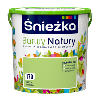 Śnieżka Barwy Natury 2,5L Świeża Limonka 179 mat farba do wnętrz ścian sufitów emulsja