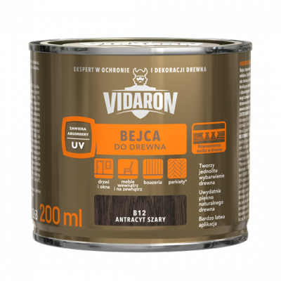 Vidaron Bejca 0,2L B12 ANTRACYT-OWY SZARY do drewna rozpuszczalnikowa imitacji na szkle metalu