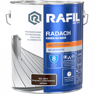 Radach 10L BRĄZ-OWY Czekoladowy RAL8017 PÓŁMAT farba na dach Rafil ocynk stal aluminium 